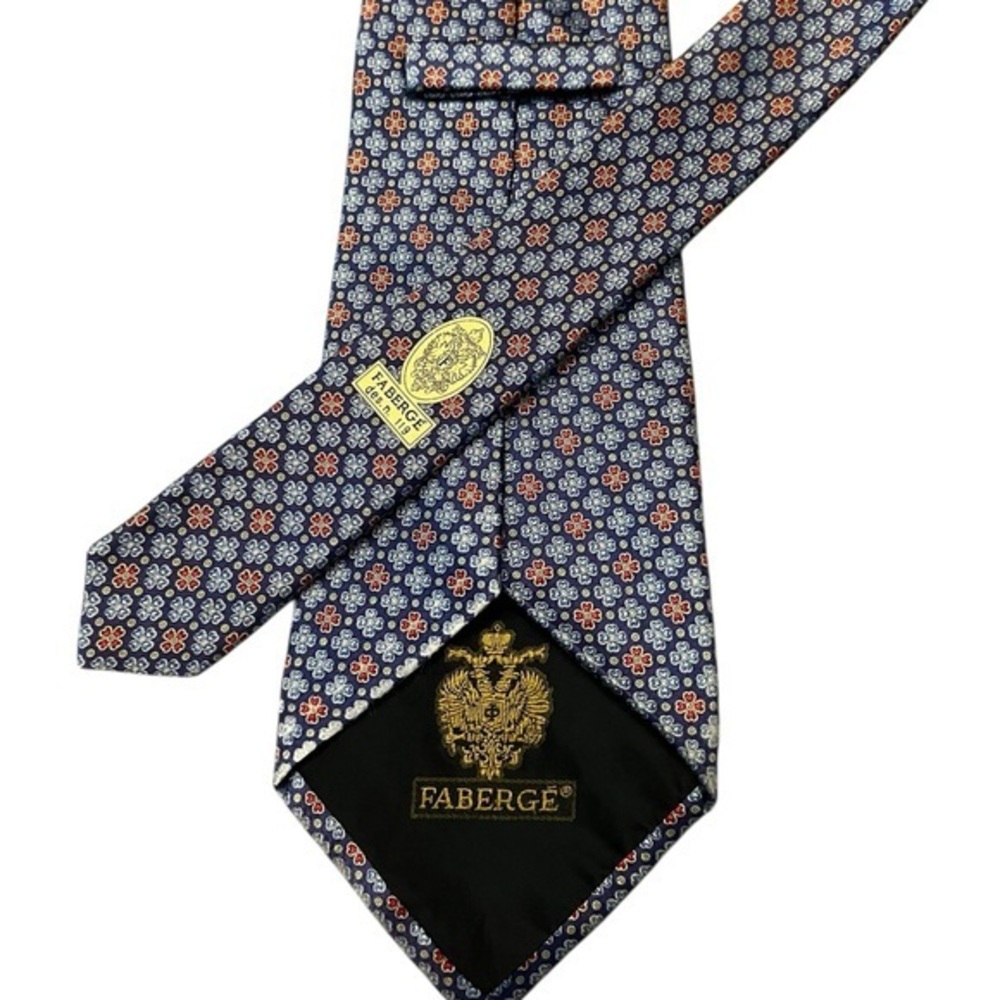 Fabergé Vintage Silk Tie - Blue & Red Stylized Floral Print - 3.75”